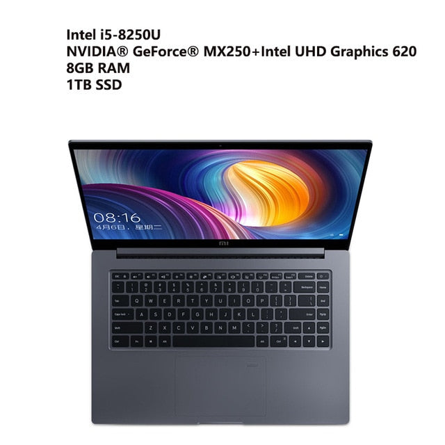 Xiaomi Mi Laptop Pro 15.6 inch Notebook i5/i7 8GB/16GB MX250 English Win10 Dual Dedicated Graphics Card Fingerprint Front Camera